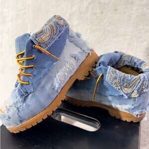 Mountain Gear Handmade Denim Patchwork Distressed Kids Boots 4.5